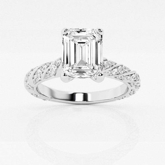 2cwt diamond emerald ribbon band lab grown engagement ring - Picture 1 of 11